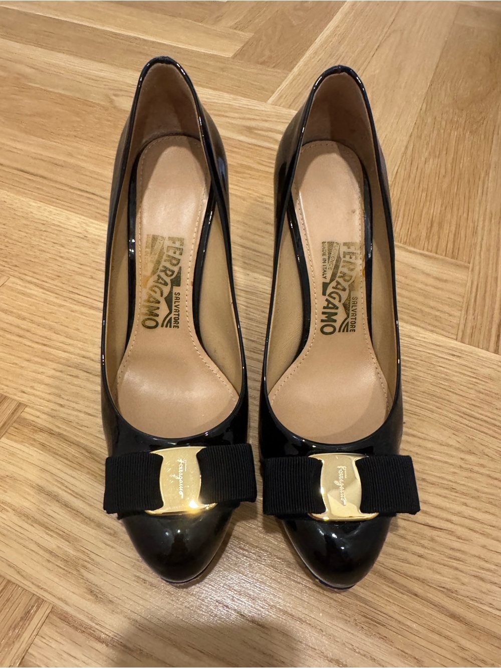 Salvatore Ferragamo Pimpa Black Patent Pumps